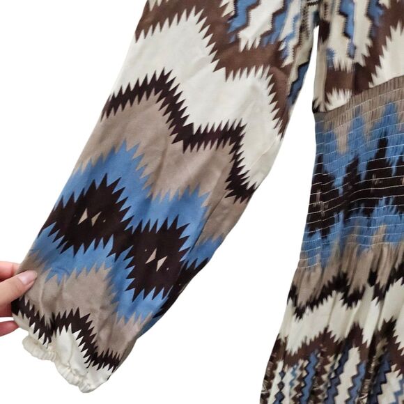 Ariat Dress Womens Large Chimayo Smocked Waist Centinela Traditional Arts Aztec - Picture 7 of 10
